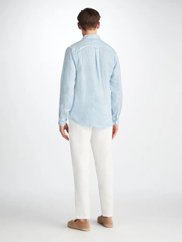 Casual Shirts Men Derek Rose Shirt Milan 24 Linen Blue