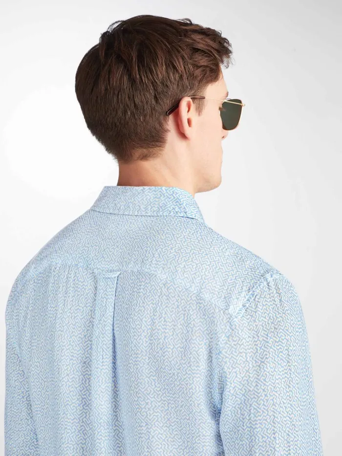 Casual Shirts Men Derek Rose Shirt Milan 24 Linen Blue