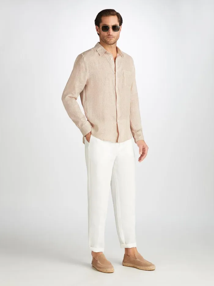 Casual Shirts Men Derek Rose Shirt Milan 24 Linen Sand