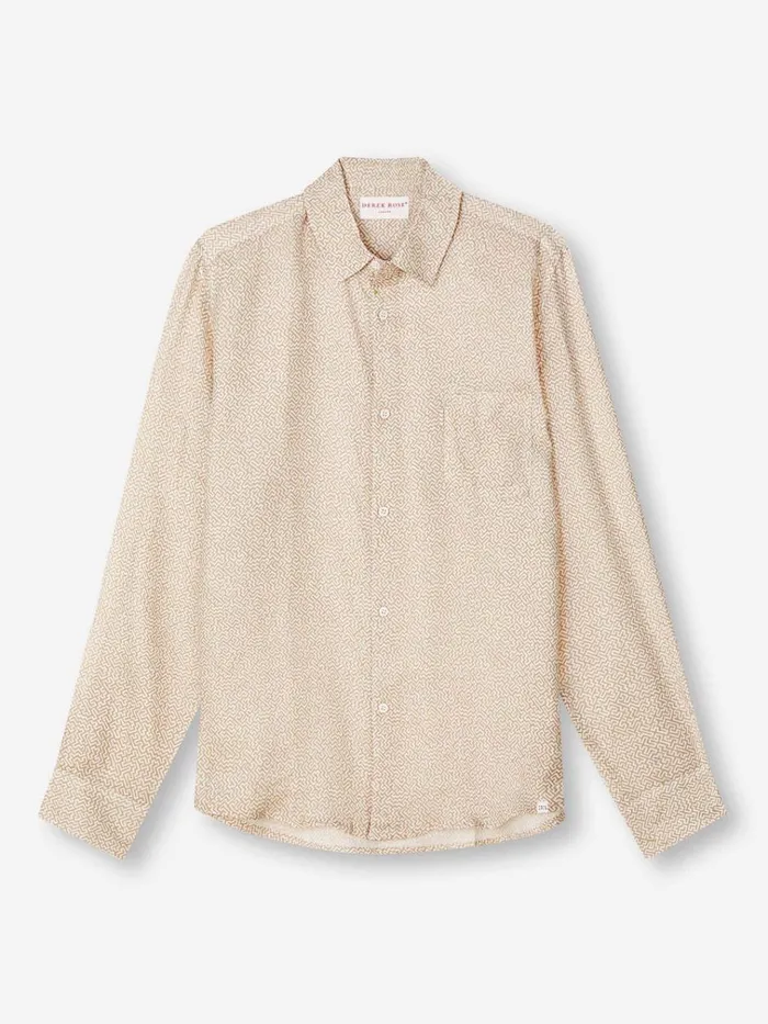 Casual Shirts Men Derek Rose Shirt Milan 24 Linen Sand