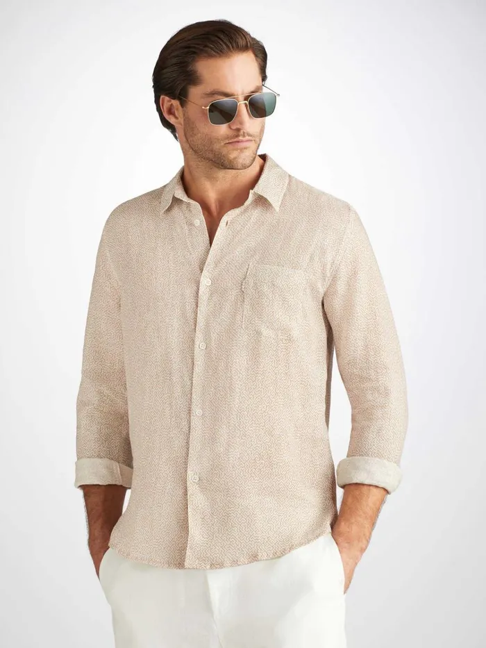 Casual Shirts Men Derek Rose Shirt Milan 24 Linen Sand