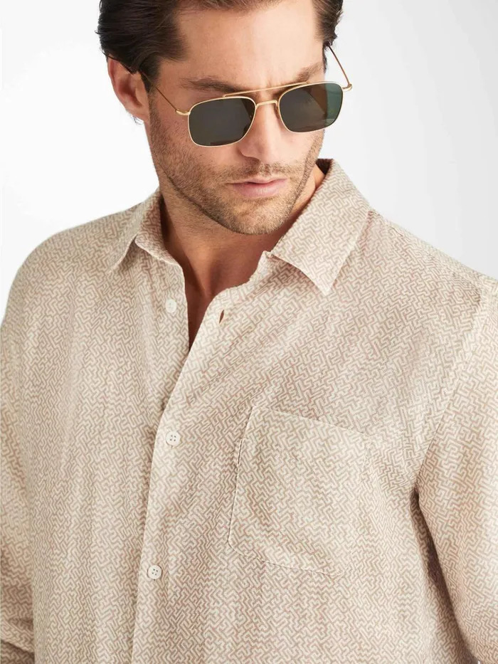 Casual Shirts Men Derek Rose Shirt Milan 24 Linen Sand