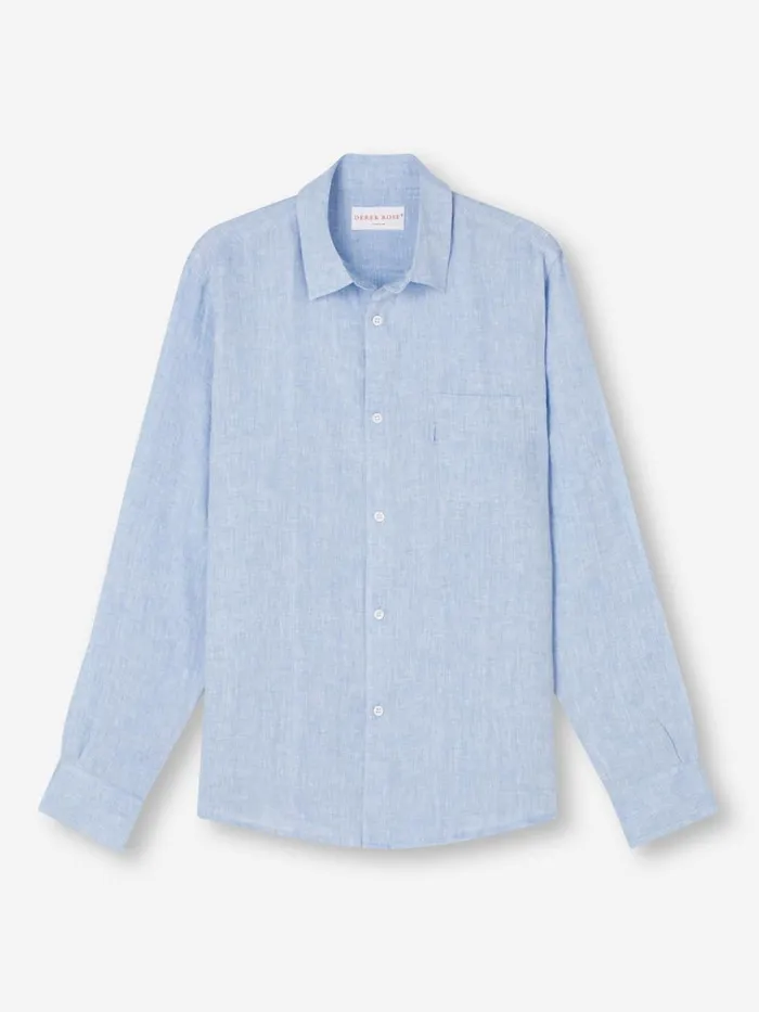 Casual Shirts Men Derek Rose Shirt Monaco Linen Blue