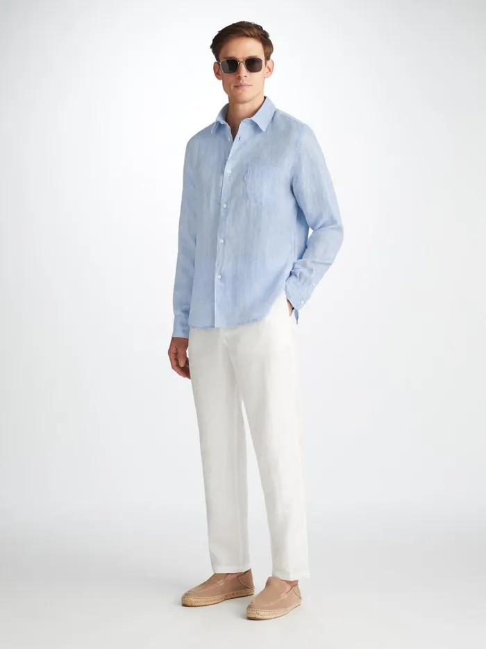 Casual Shirts Men Derek Rose Shirt Monaco Linen Blue