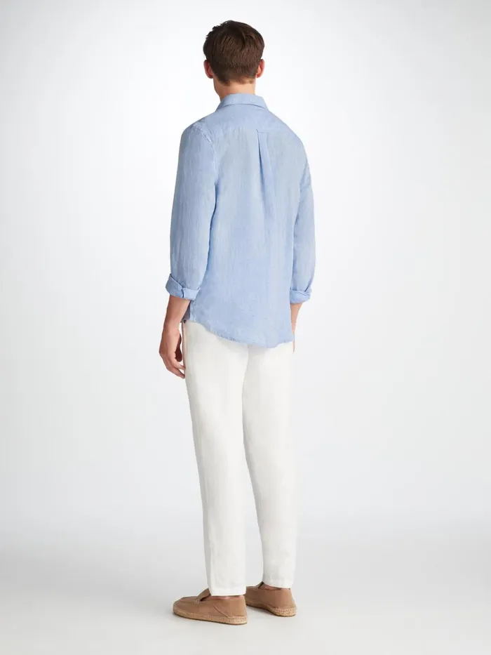 Casual Shirts Men Derek Rose Shirt Monaco Linen Blue