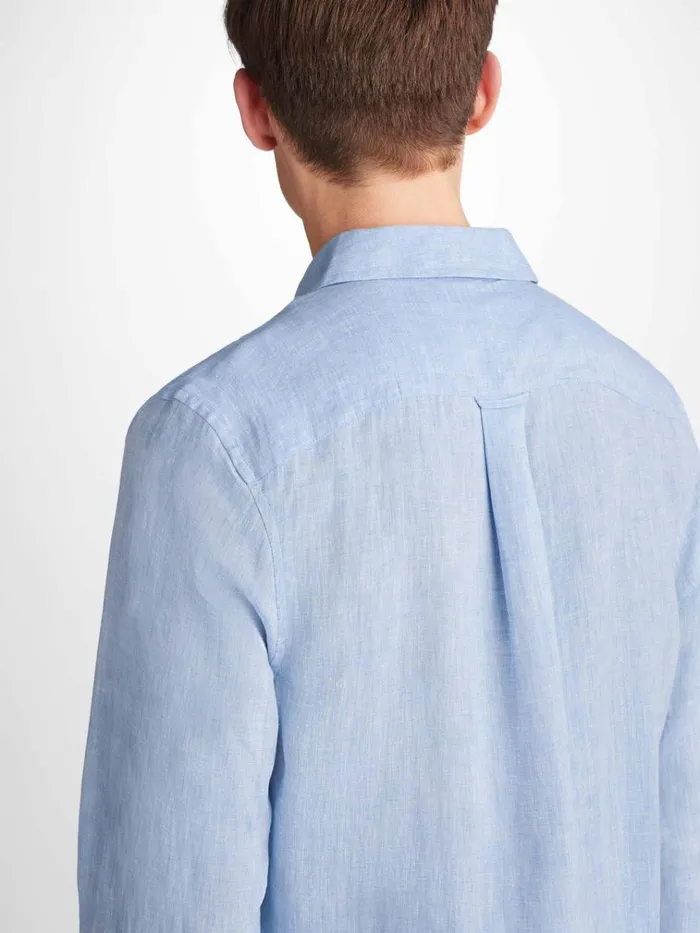 Casual Shirts Men Derek Rose Shirt Monaco Linen Blue