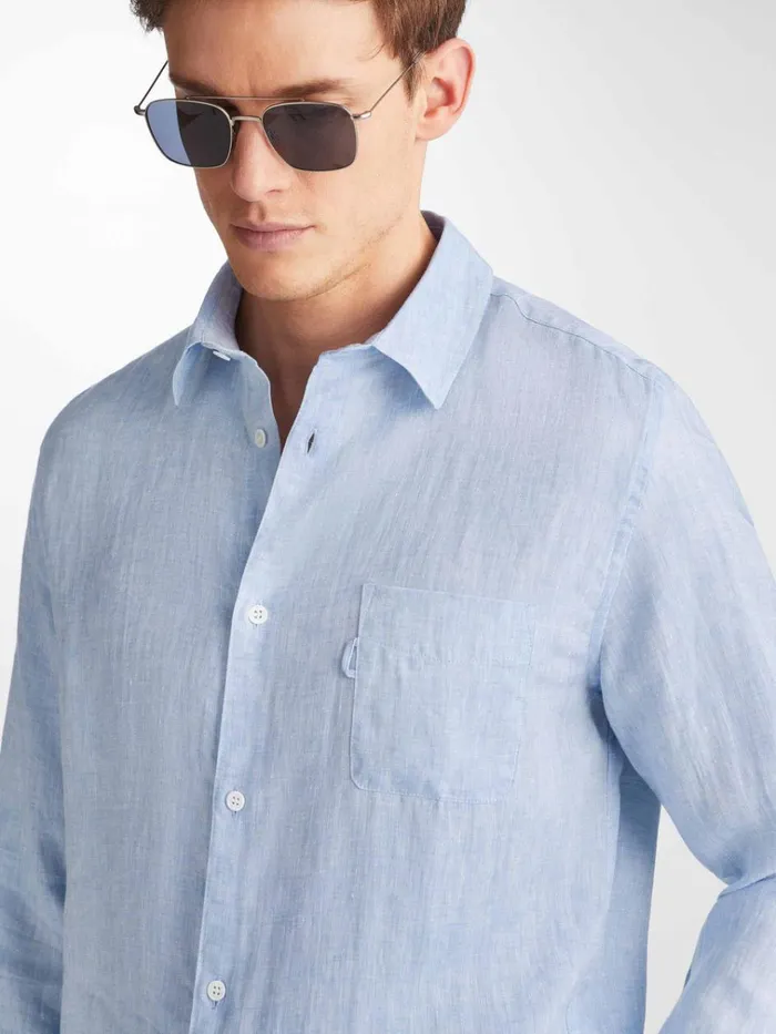 Casual Shirts Men Derek Rose Shirt Monaco Linen Blue