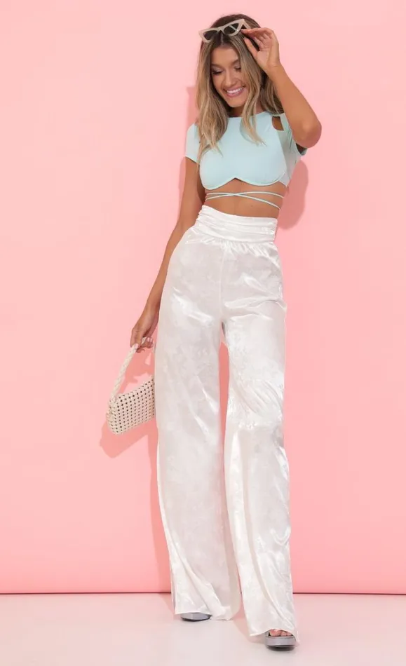 Cat Open Back Crop Top Turquoise Women LUCY IN THE SKY Tops Cat Open Back Crop Top Turquoise Women LUCY IN THE SKY Tops