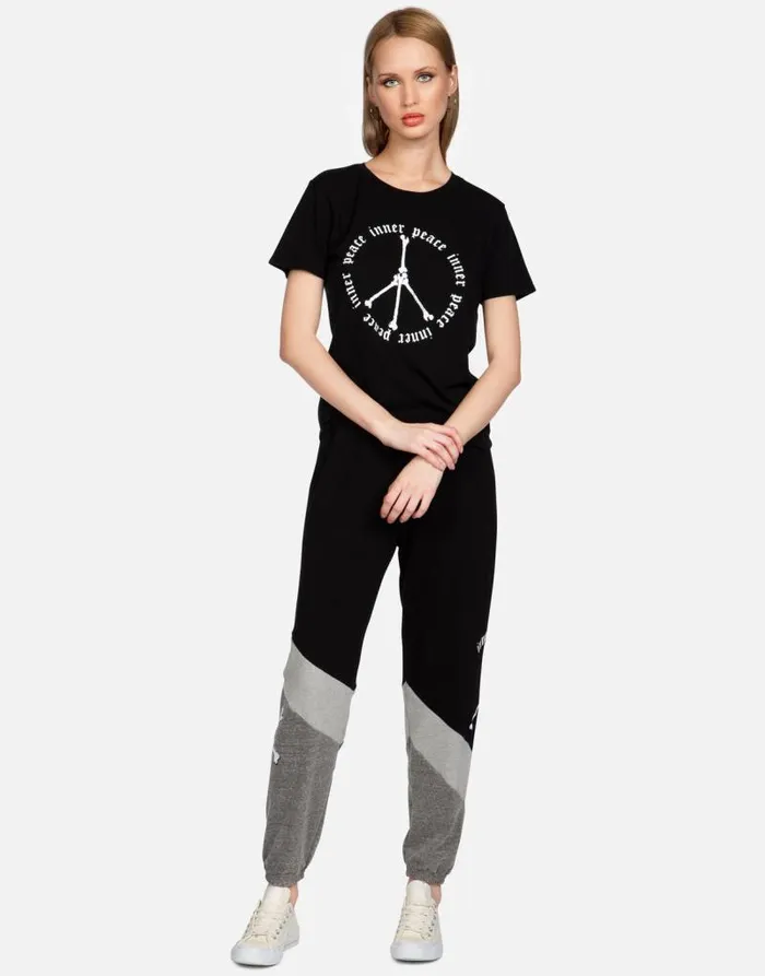 Charlene Inner Peace Sign Black Women Lauren Moshi Long Sweatpants
