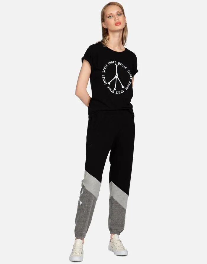 Charlene Inner Peace Sign Black Women Lauren Moshi Long Sweatpants