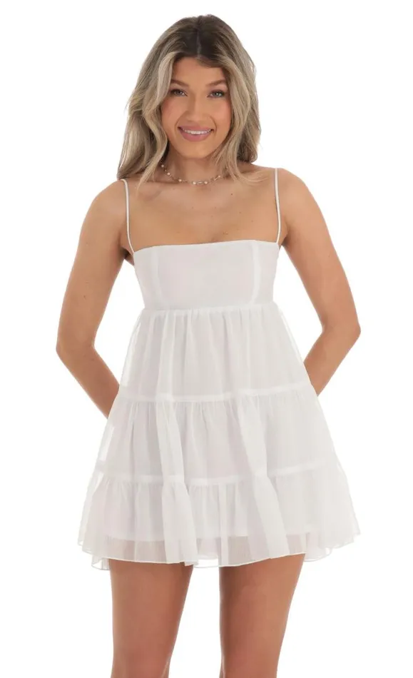 Chiffon Shimmer Dress White Women LUCY IN THE SKY Mini Dresses