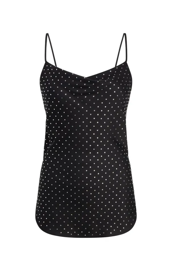 Cinq Sept Allover Heatset Marta Cami Black Women Tank Tops and Camisoles