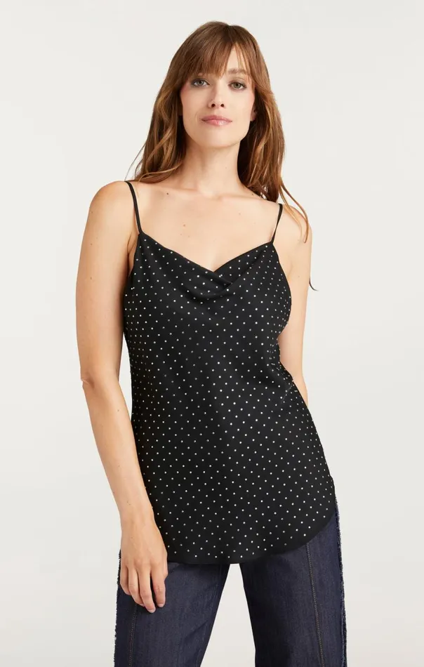 Cinq Sept Allover Heatset Marta Cami Black Women Tank Tops and Camisoles