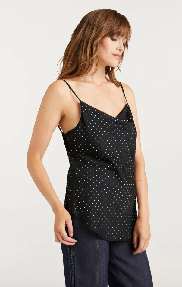Cinq Sept Allover Heatset Marta Cami Black Women Tank Tops and Camisoles