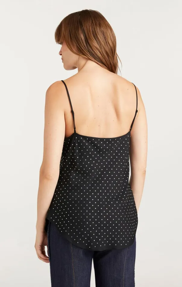 Cinq Sept Allover Heatset Marta Cami Black Women Tank Tops and Camisoles