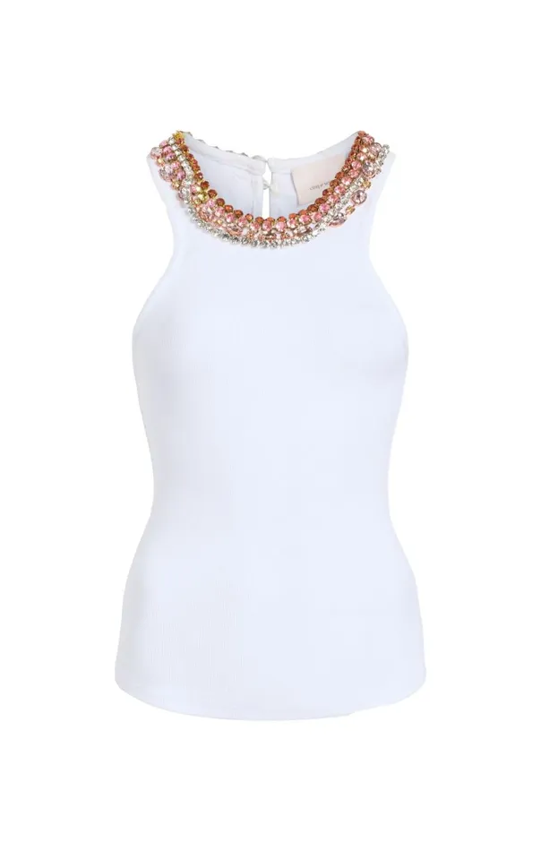 Cinq Sept Chunky Rhinestone Necklace Lizzie Top Whitemulti Women Tank Tops and Camisoles