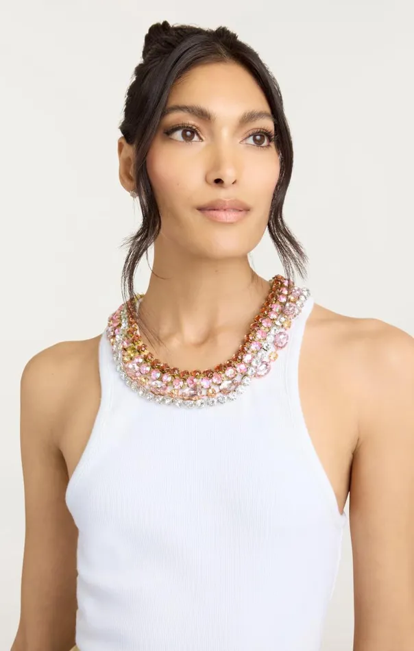 Cinq Sept Chunky Rhinestone Necklace Lizzie Top Whitemulti Women Tank Tops and Camisoles