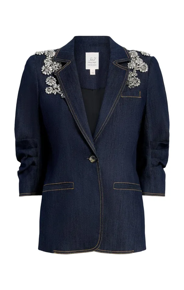 Cinq Sept Crystal Chrysanthemum Khloe Blazer Indigo Women Denim