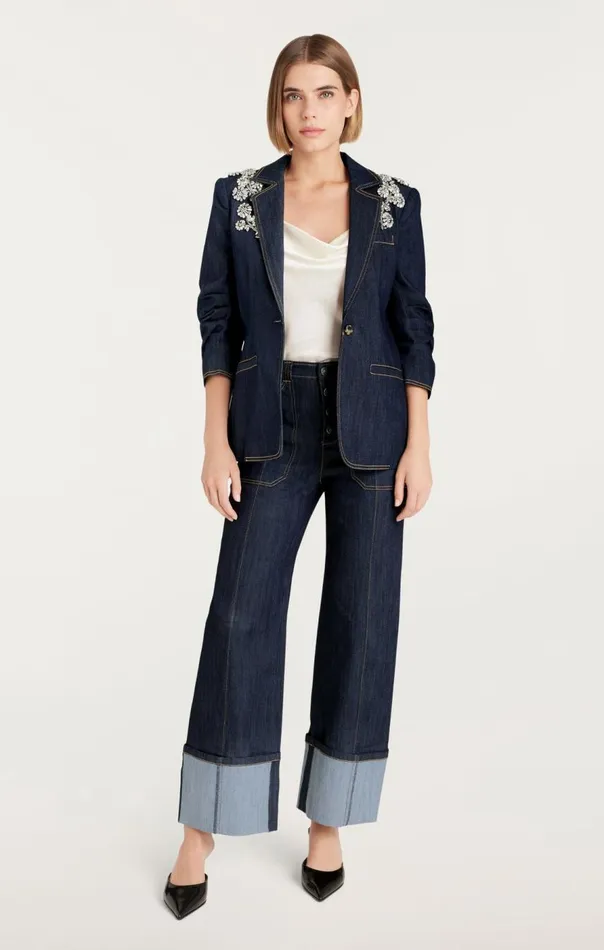 Cinq Sept Crystal Chrysanthemum Khloe Blazer Indigo Women Denim