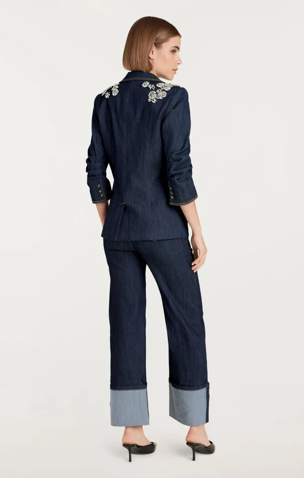 Cinq Sept Crystal Chrysanthemum Khloe Blazer Indigo Women Denim