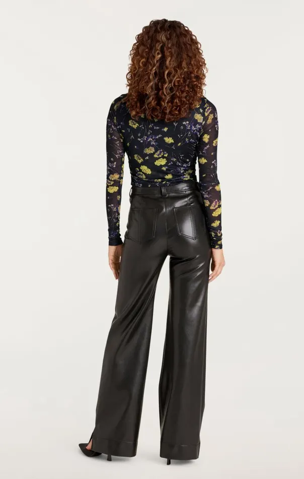 Cinq Sept Falling Poppies Shirred Mesh Turtleneck Blackmulti Women Long Sleeve Tops
