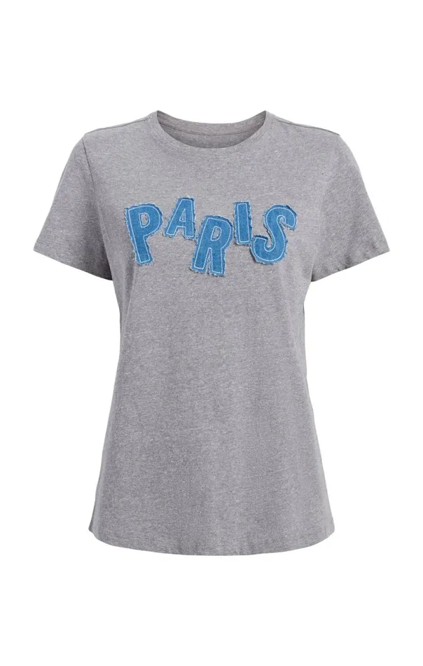 Cinq Sept Patched Denim Paris Tee Heathergrey Women Tees