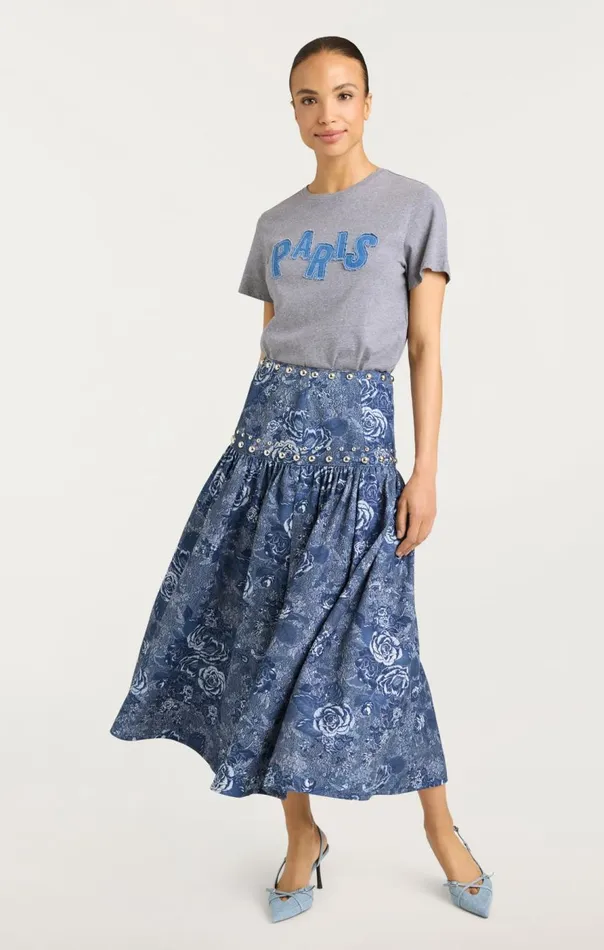 Cinq Sept Patched Denim Paris Tee Heathergrey Women Tees