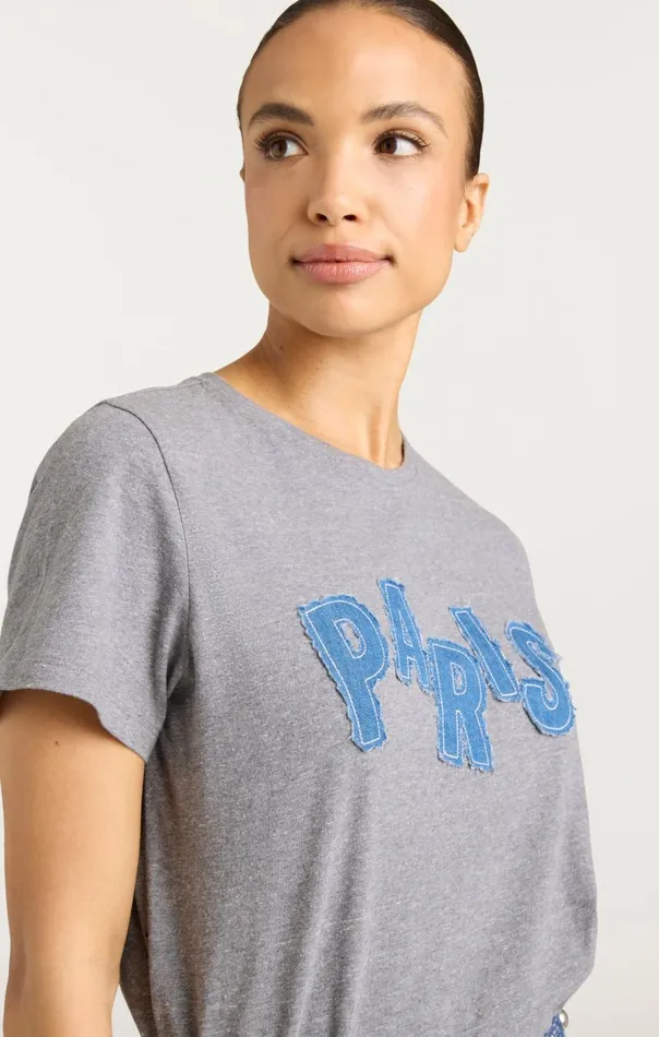 Cinq Sept Patched Denim Paris Tee Heathergrey Women Tees
