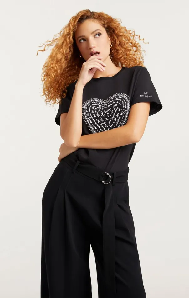 Cinq Sept Rhinestone Love Letter Heart Tee Blackwhite Women Tees