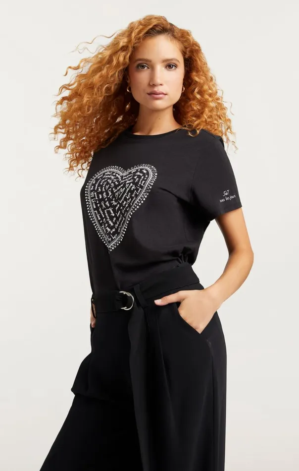 Cinq Sept Rhinestone Love Letter Heart Tee Blackwhite Women Tees