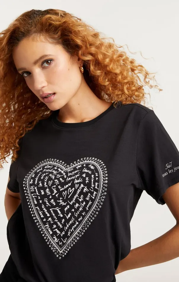 Cinq Sept Rhinestone Love Letter Heart Tee Blackwhite Women Tees