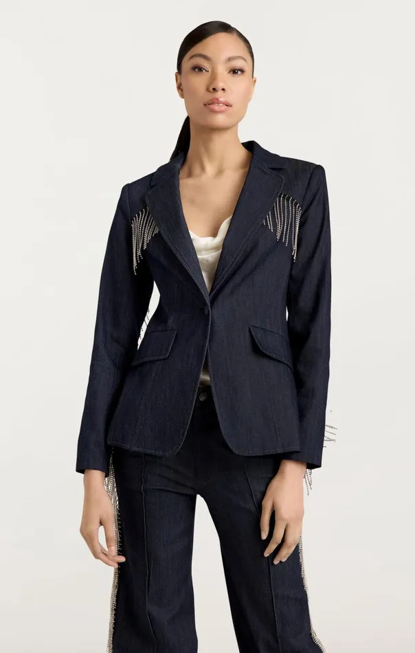 Cinq Sept Rhinestone Sasha Blazer Indigo Women Blazers
