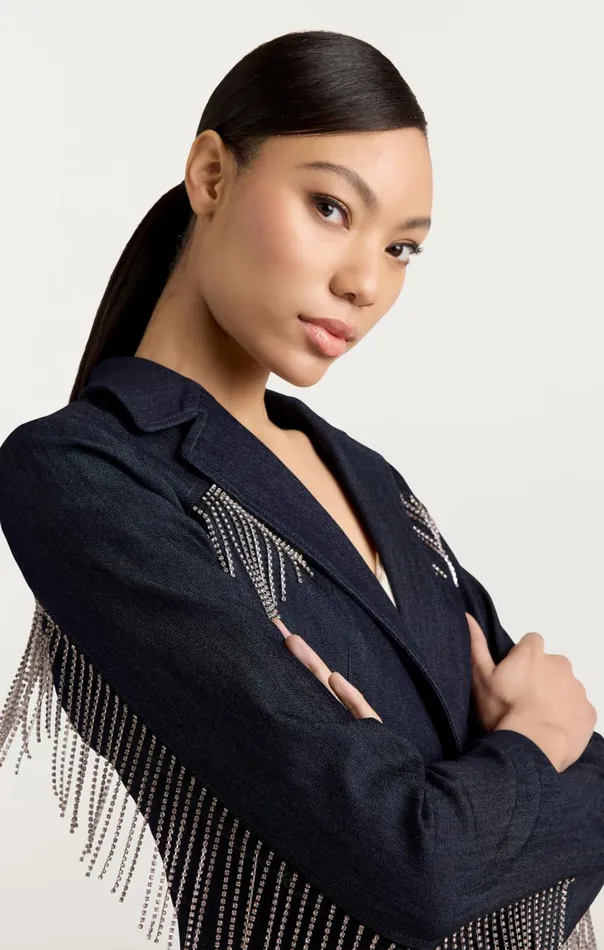 Cinq Sept Rhinestone Sasha Blazer Indigo Women Blazers