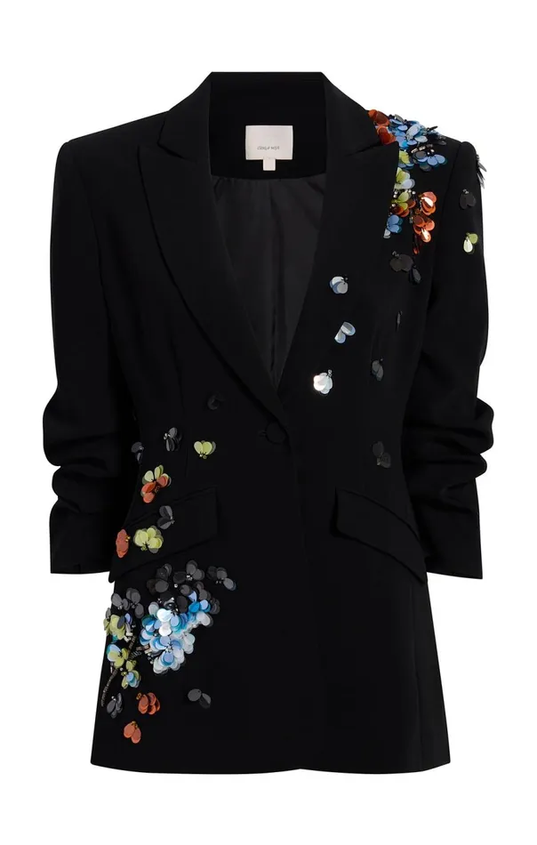 Cinq Sept Sequin Flower Scrunched Cheyenne Blazer Blackmulti Women Blazers