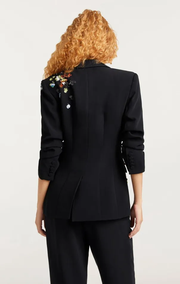 Cinq Sept Sequin Flower Scrunched Cheyenne Blazer Blackmulti Women Blazers