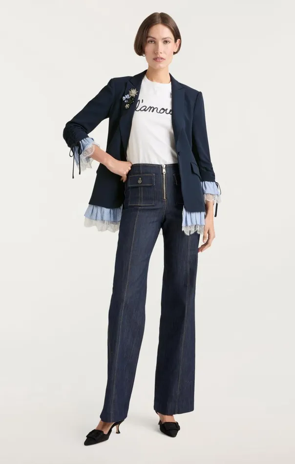 Cinq Sept Striped Roxie Blazer Navyblue Women Blazers