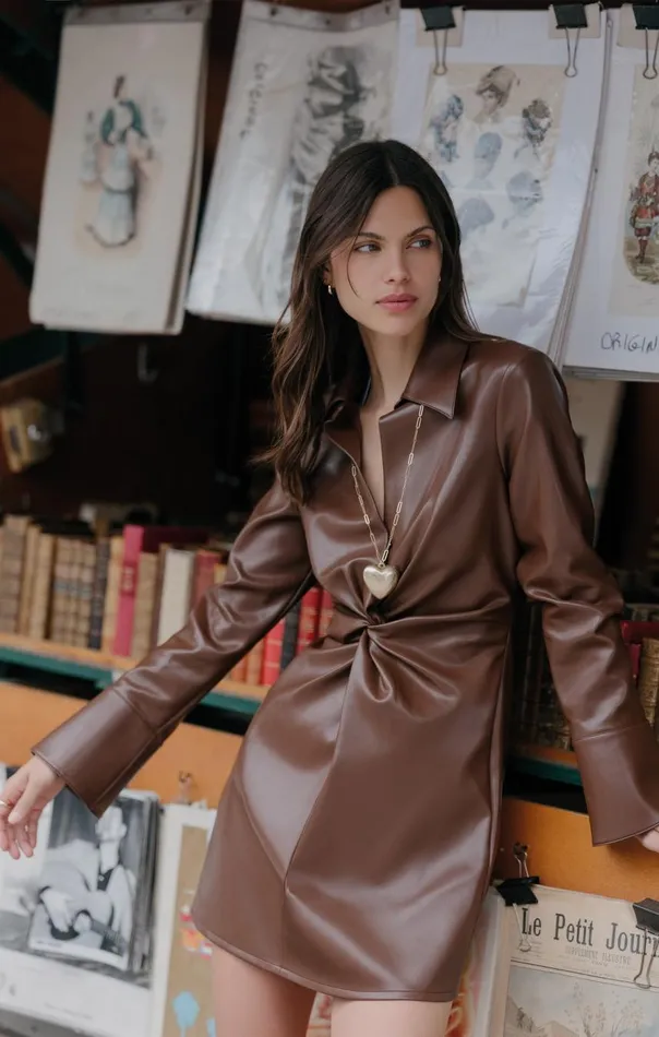 Cinq Sept Vegan Leather Mckenna Dress Espresso Women Mini