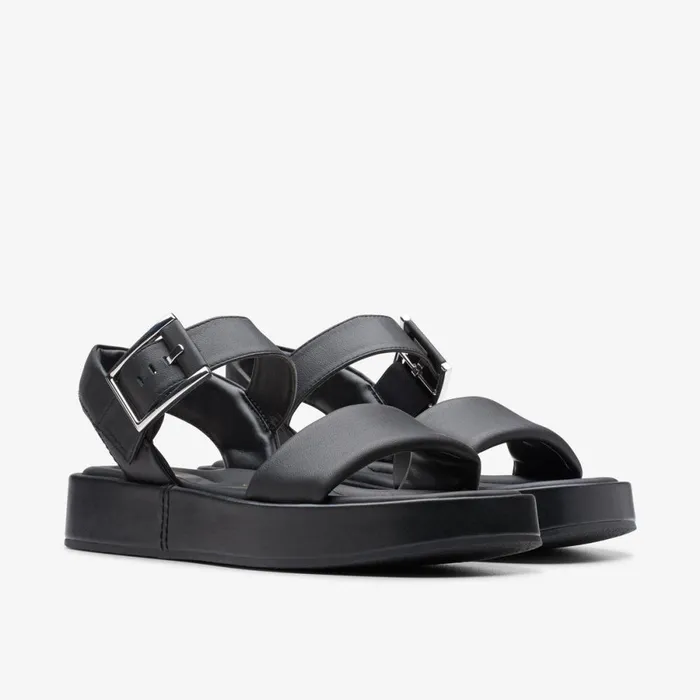 Clarks Flat Sandals Alda Strap Black Leather 8211 Women