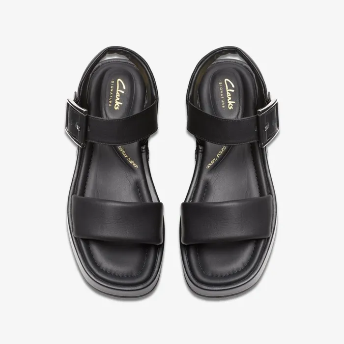 Clarks Flat Sandals Alda Strap Black Leather 8211 Women