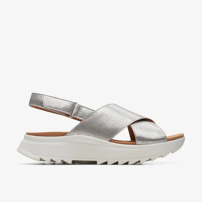 Clarks Flat Sandals Dash Lite Wish Silver Metallic 8211 Women