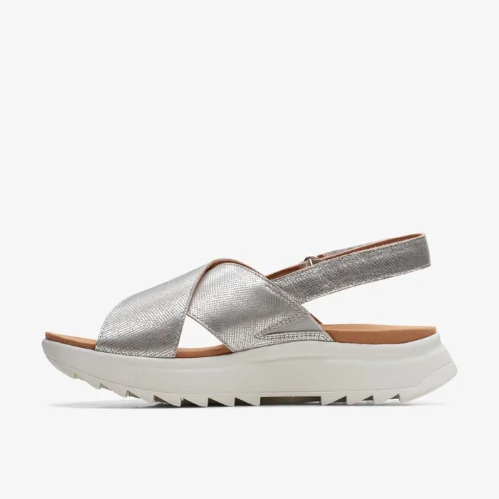 Clarks Flat Sandals Dash Lite Wish Silver Metallic 8211 Women