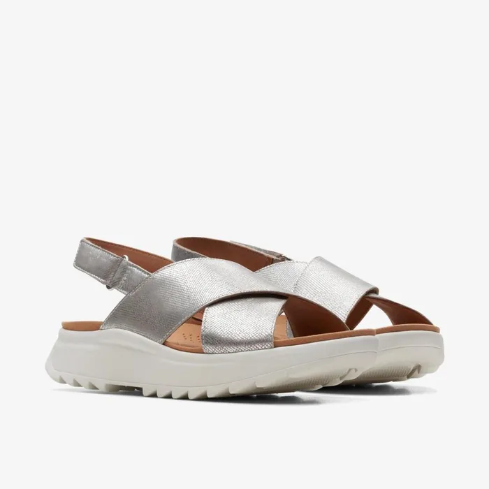 Clarks Flat Sandals Dash Lite Wish Silver Metallic 8211 Women