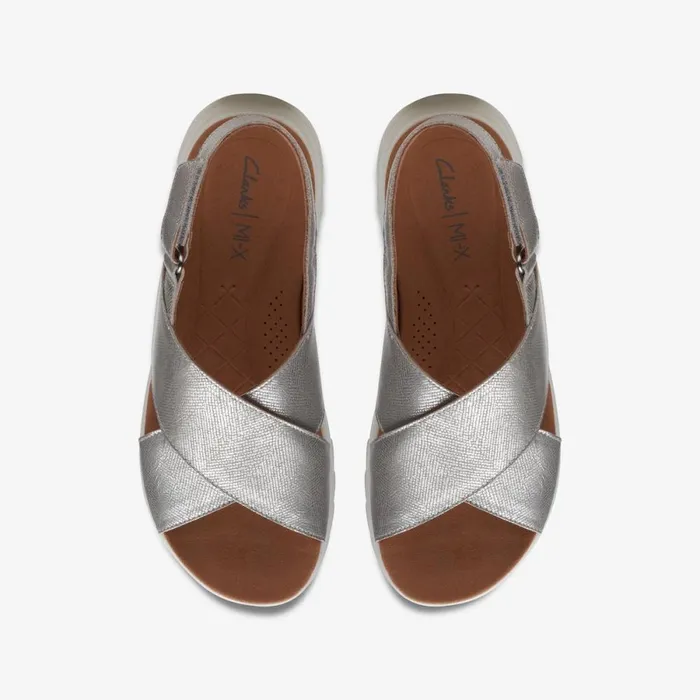 Clarks Flat Sandals Dash Lite Wish Silver Metallic 8211 Women