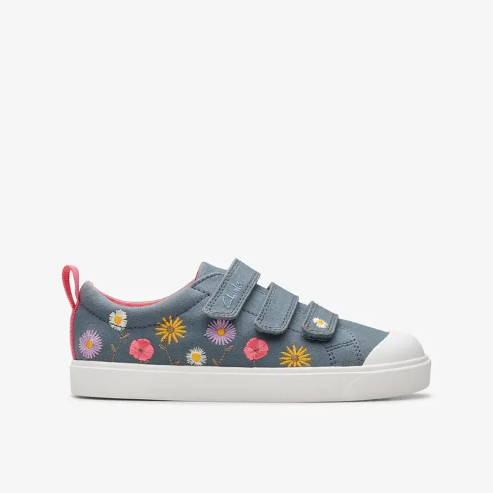 Clarks Machine Washable City Vibe Blue Floral Textile 8211 Kids
