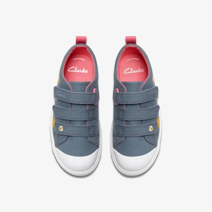 Clarks Machine Washable City Vibe Blue Floral Textile 8211 Kids