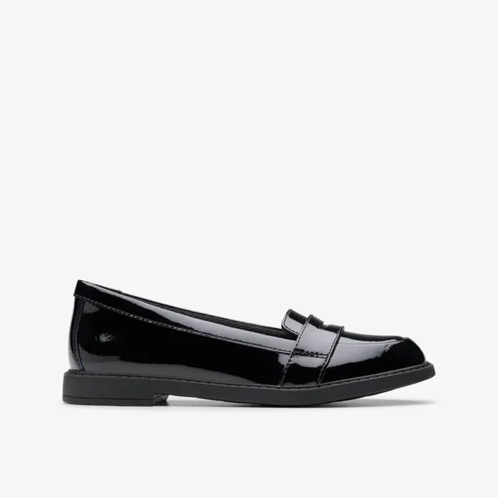Clarks School Shoes Scala Loafer Black Patent 8211 Kids