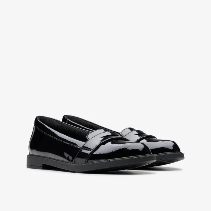 Clarks School Shoes Scala Loafer Black Patent 8211 Kids