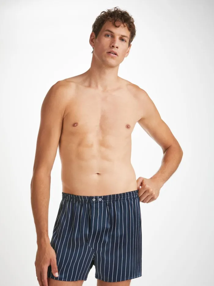 Classic Fit Boxer Shorts Men Derek Rose Classic Fit Boxers Brindisi 102 Silk Satin Navy