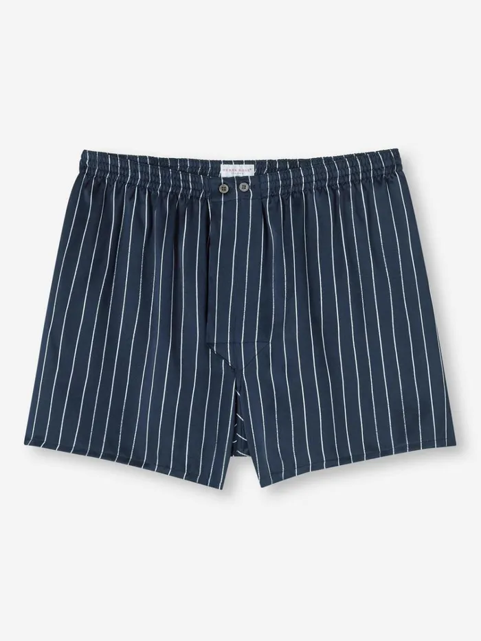Classic Fit Boxer Shorts Men Derek Rose Classic Fit Boxers Brindisi 102 Silk Satin Navy