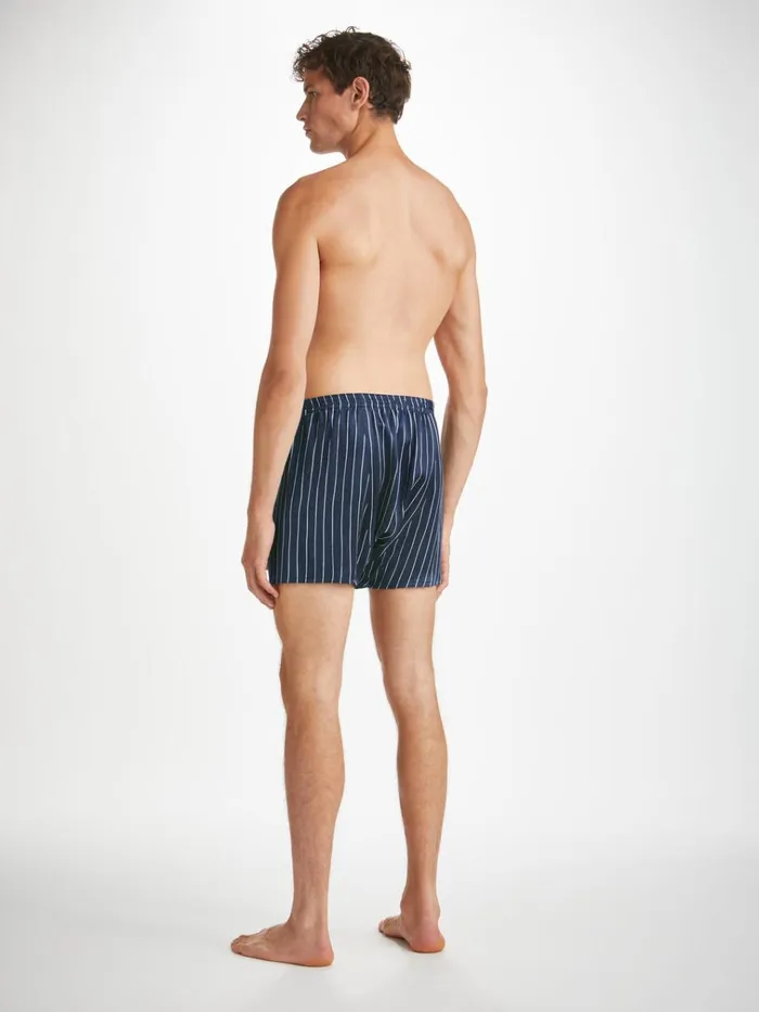 Classic Fit Boxer Shorts Men Derek Rose Classic Fit Boxers Brindisi 102 Silk Satin Navy